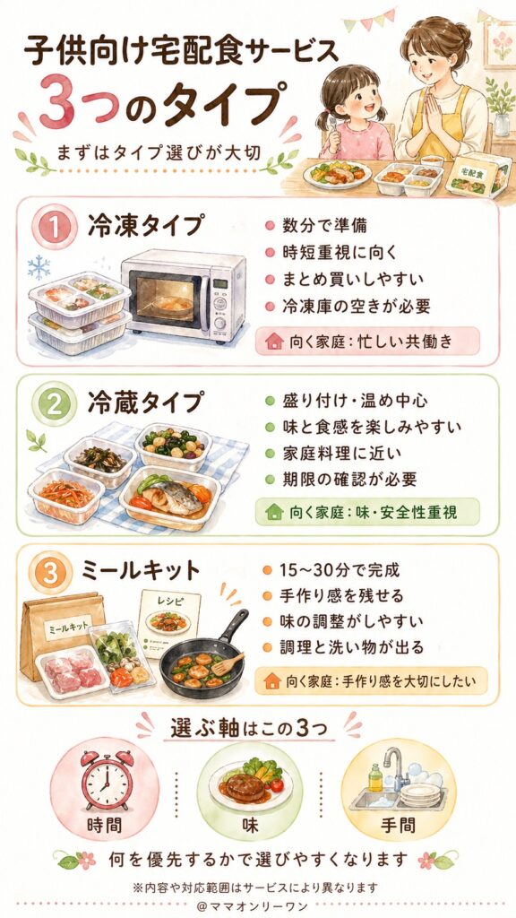 まず知っておきたい、子供向け宅配食サービスの「3つのタイプ」