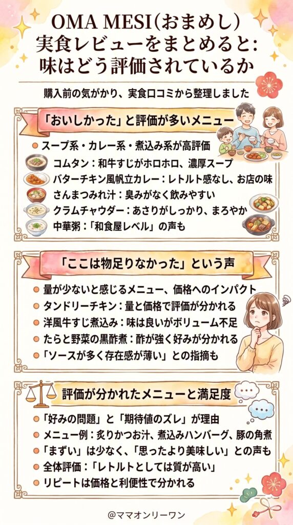 実食レビューをまとめると：OMA MESIの味はどう評価されているか