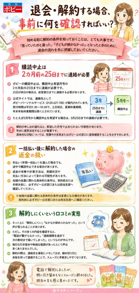 月刊ポピー 退会・解約する場合、事前に何を確認すればいい?