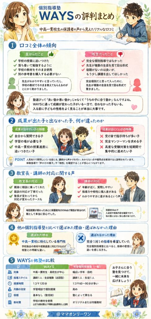 個別指導塾WAYSの評判は実際どうなの？口コミ全体から見えた正直な総評