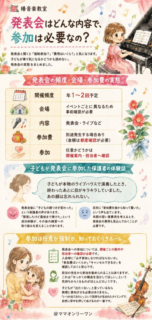 椿音楽教室 発表会はどんな内容で、参加は必要なの？