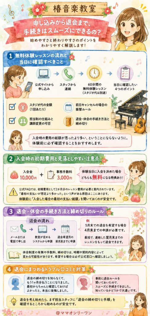 椿音楽教室 申し込みから退会まで、手続きはスムーズにできるの？