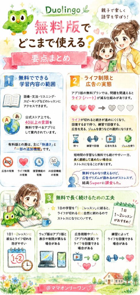 Duolingo 無料版でどこまで使える？