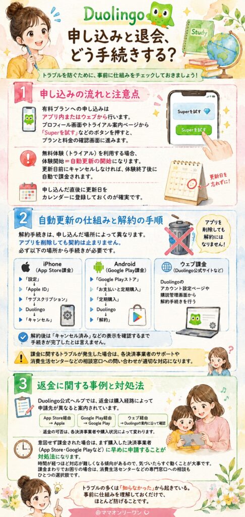 Duolingo 申し込みと退会、どう手続きする？