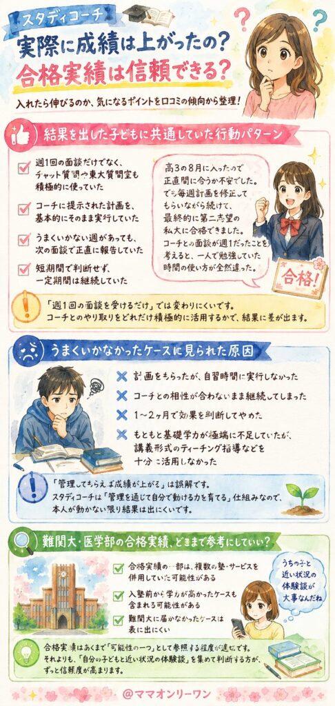 スタディコーチ 実際に成績は上がったの?合格実績は信頼できる?