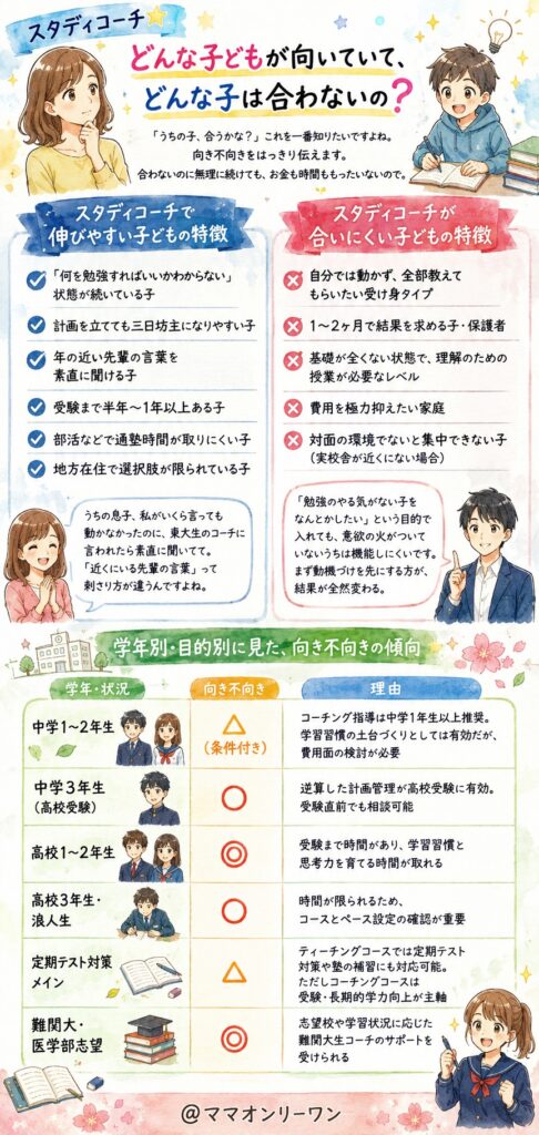 スタディコーチ どんな子どもが向いていて、どんな子は合わないの?