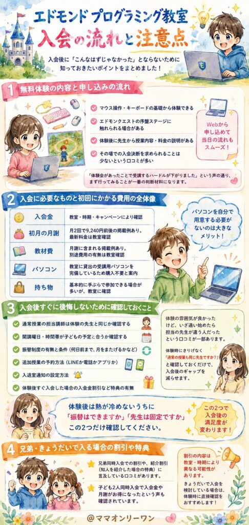 エドモンドプログラミング教室、入会の流れと注意点