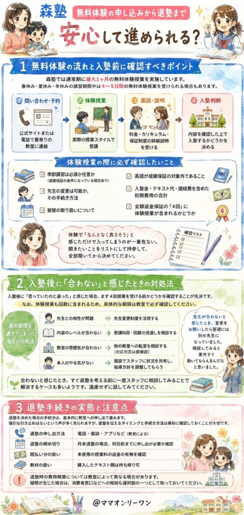 森塾 無料体験の申し込みから退塾まで、安心して進められる？