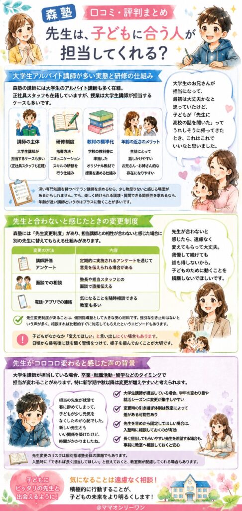 森塾の先生は、子どもに合う人が担当してくれる？
