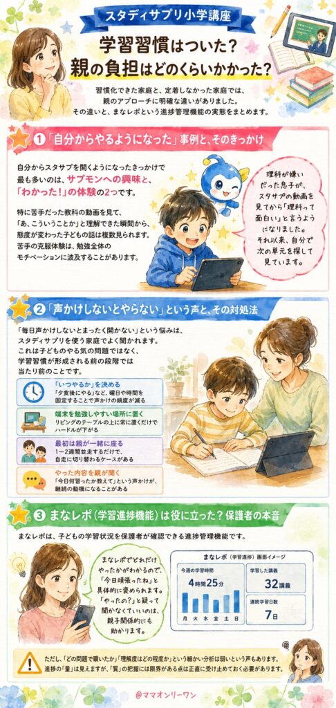 スタディサプリ小学講座 学習習慣はついた?親の負担はどのくらいかかった?