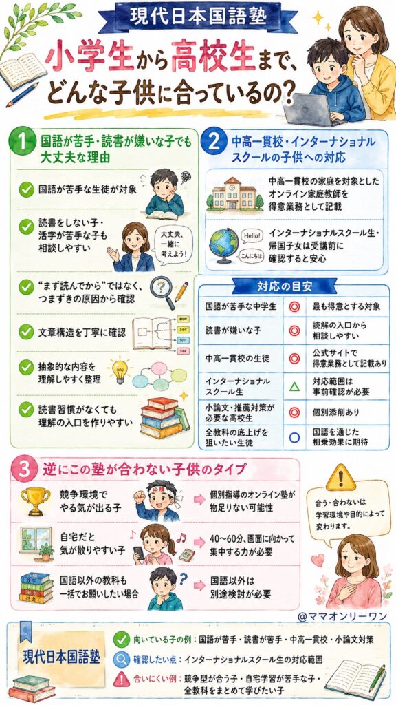 現代日本国語塾 小学生から高校生まで、どんな子供に合っているの？