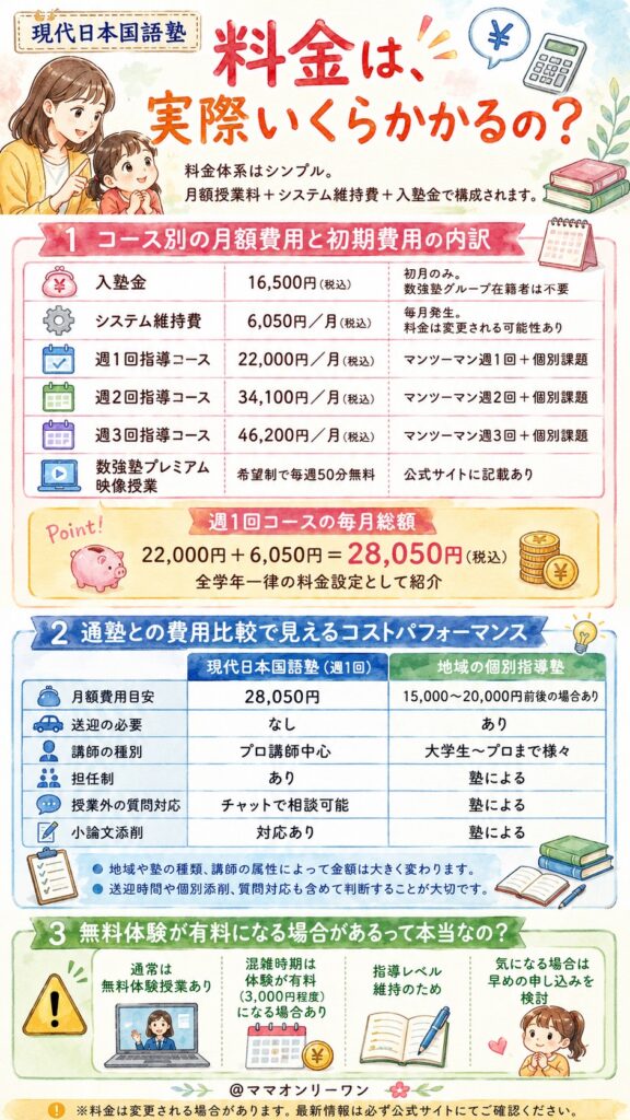 現代日本国語塾 料金は、実際いくらかかるの？