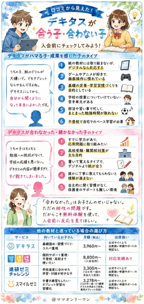 デキタス 口コミをもとに向いている子・向いていない子を整理すると?
