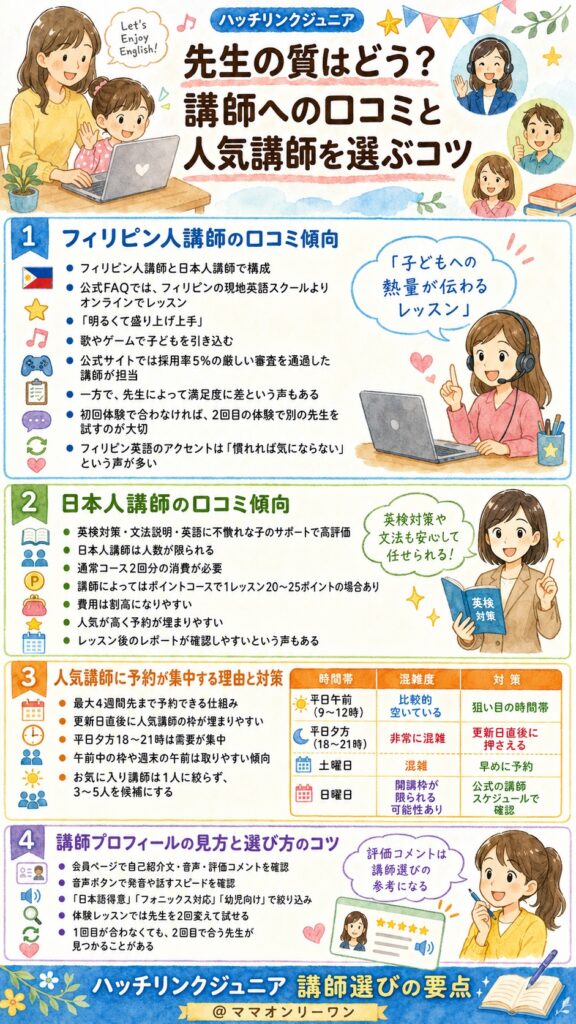 ハッチリンクジュニア 先生の質はどう?講師への口コミと人気講師を選ぶコツ