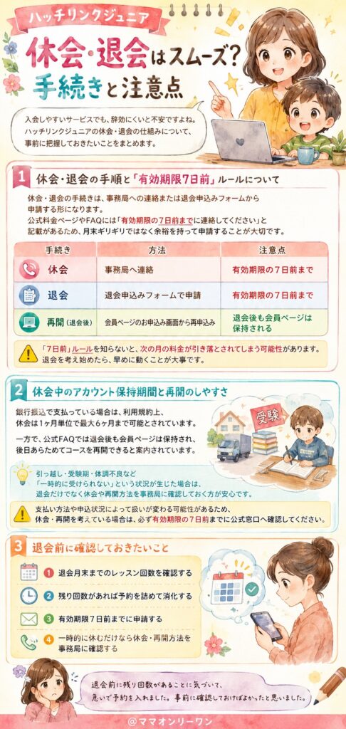 ハッチリンクジュニア 休会・退会はスムーズ?手続きと注意点