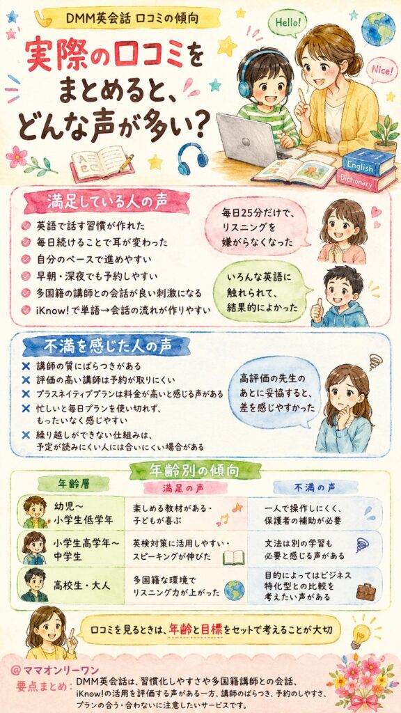 DMM英会話 実際の口コミをまとめると、どんな声が多い?