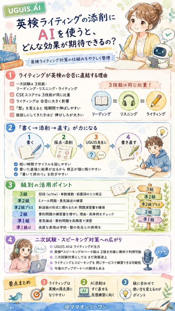 UGUIS.AI 英検ライティングの添削にAIを使うと、どんな効果が期待できるの?