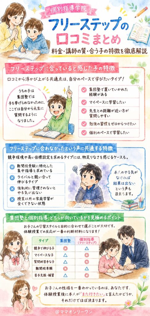 個別指導学院フリーステップ どんな子が気に入って通えているの？合う・合わないは正直どうなの？