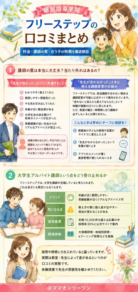 個別指導学院フリーステップ 講師の質は本当に大丈夫？当たり外れはあるの？