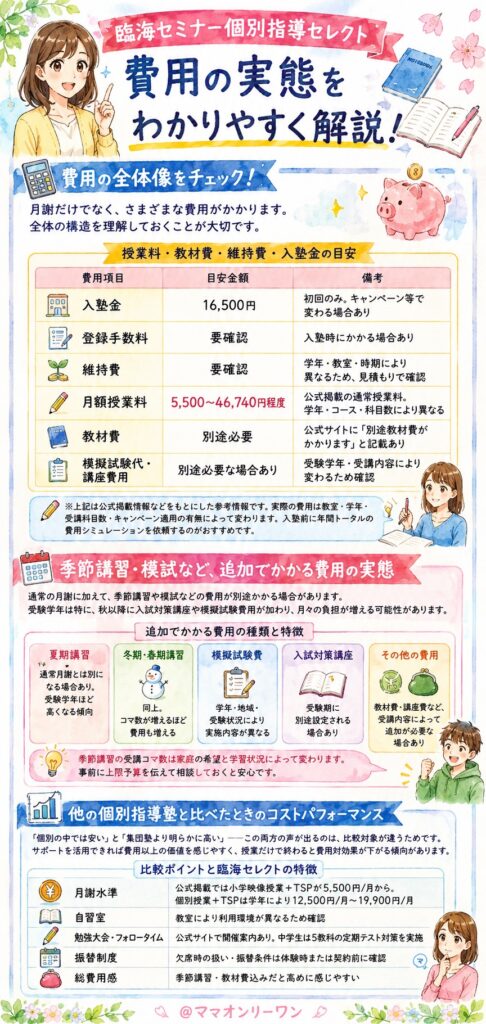 臨海セミナー個別指導セレクト 料金は実際いくらかかるの？費用の全体像を整理