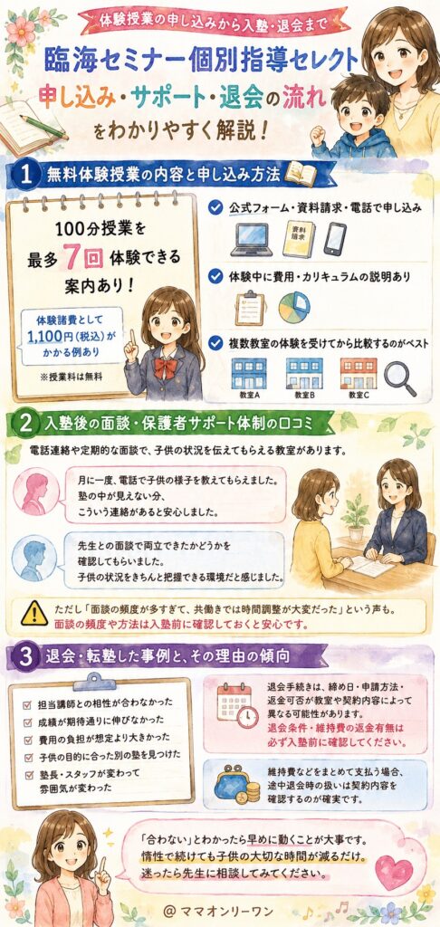 臨海セミナー個別指導セレクト 体験授業の申し込みから入塾・退会まで、流れを知っておきたい
