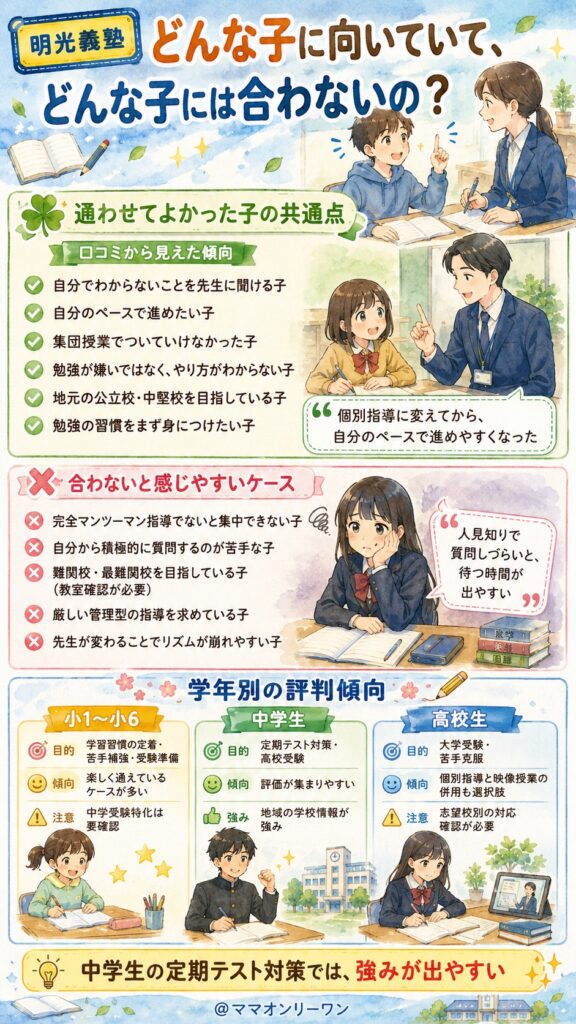 明光義塾 どんな子に向いていて、どんな子には合わないの？