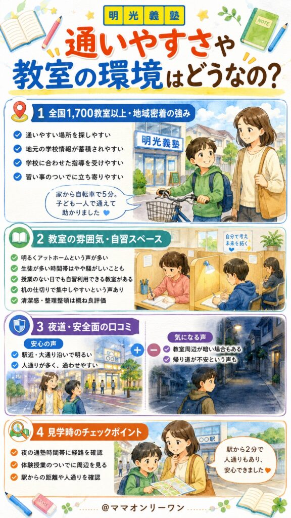 明光義塾 通いやすさや教室の環境はどうなの？