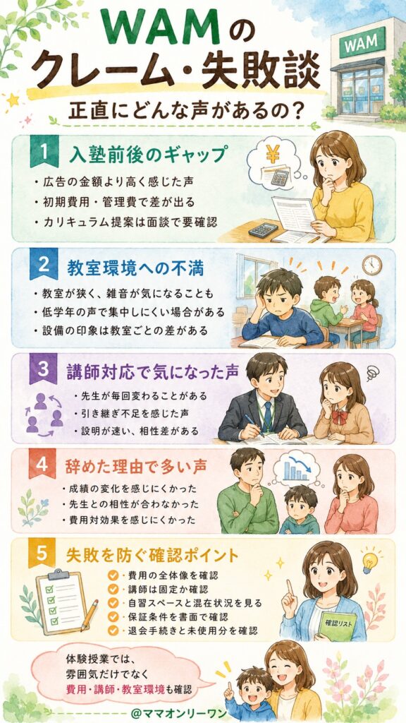 個別指導塾WAM クレームや失敗談、正直にどんな声があるの？