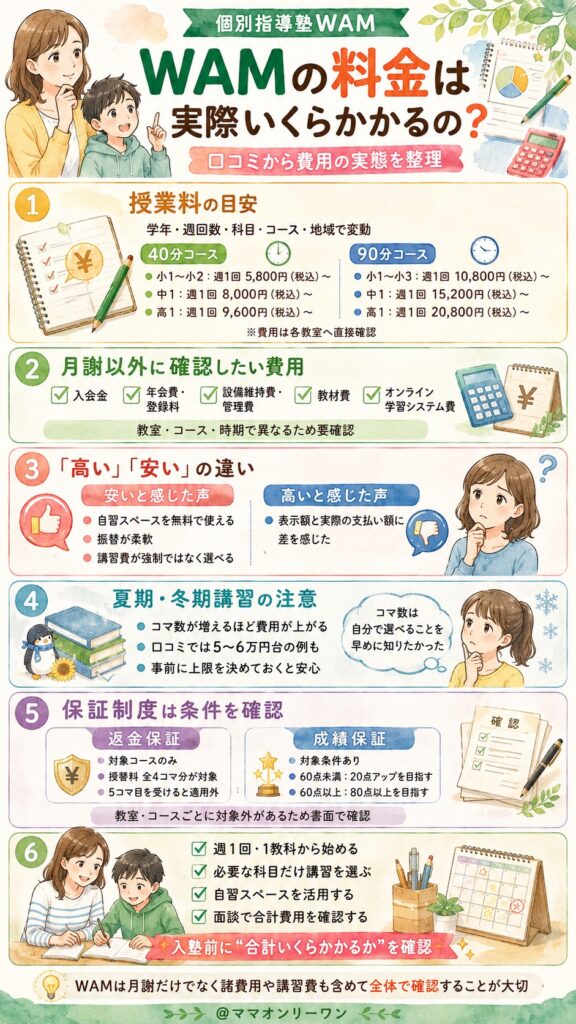 個別指導塾WAMの料金は実際いくらかかるの？口コミから費用の実態を整理