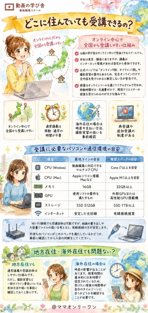 動画の学び舎 どこに住んでいても受講できるの?
