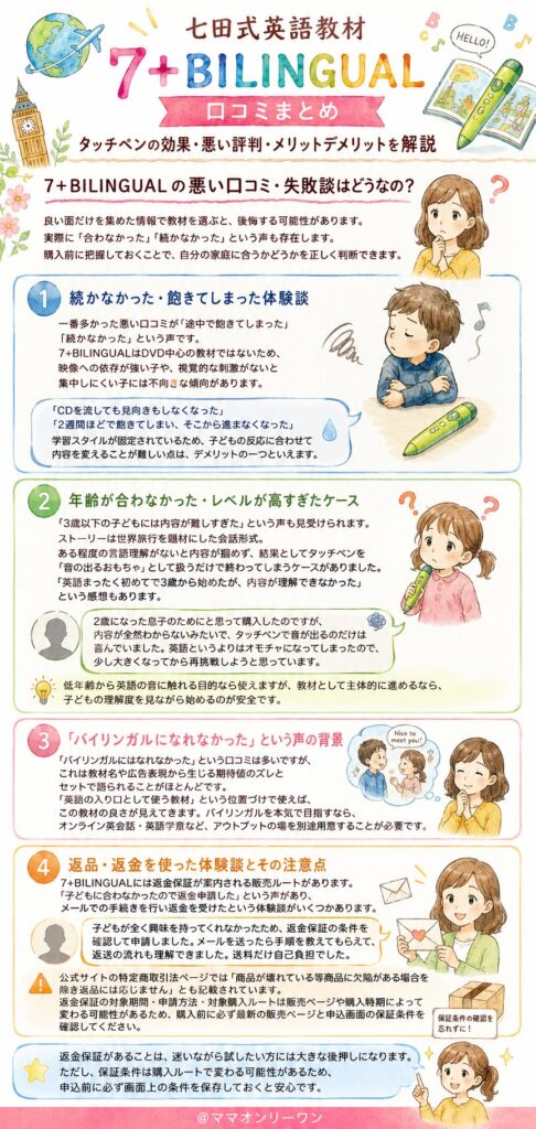 七田式英語教材7+BILINGUAL の悪い口コミ・失敗談はどうなの?