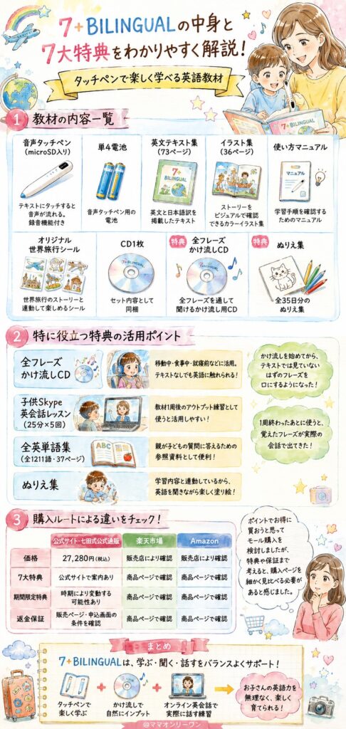 七田式英語教材7+BILINGUAL 教材の中身と7大特典は本当に使えるの?