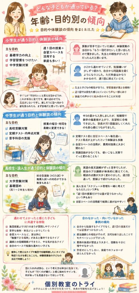 個別教室のトライ どんな子どもが通っている？年齢・目的別の傾向