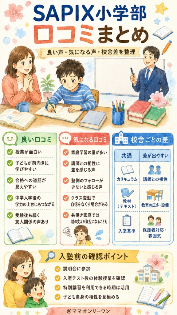 SAPIX小学部の口コミ、正直なところどうなの?