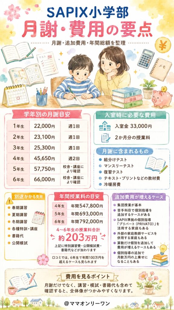 SAPIX小学部 月謝・費用は実際どのくらいかかるの?
