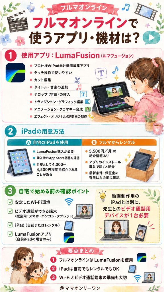 フルマオンラインで使うアプリ・機材はどんなものか?