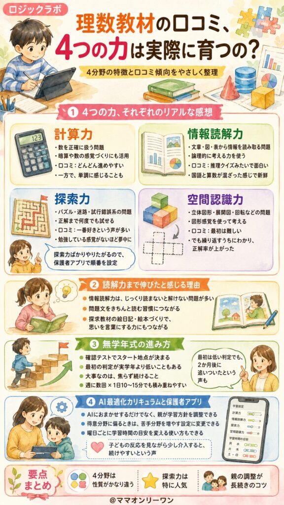 ロジックラボ 理数教材の口コミ、4つの力は実際に育つの?