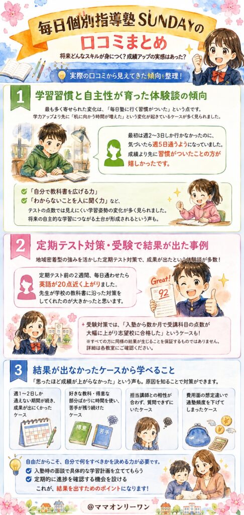 毎日個別指導塾SUNDAY 将来どんなスキルが身につく?成績アップの実感はあった?