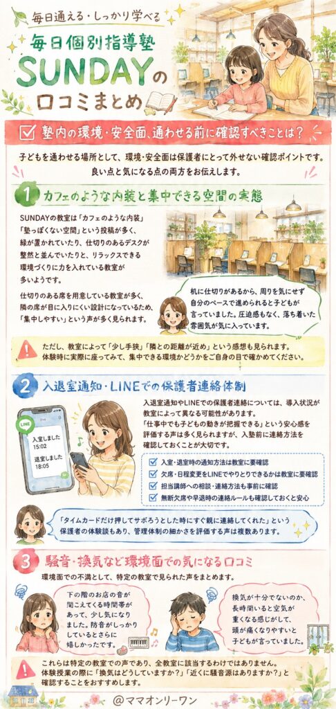 毎日個別指導塾SUNDAY 塾内の環境・安全面、通わせる前に確認すべきことは?