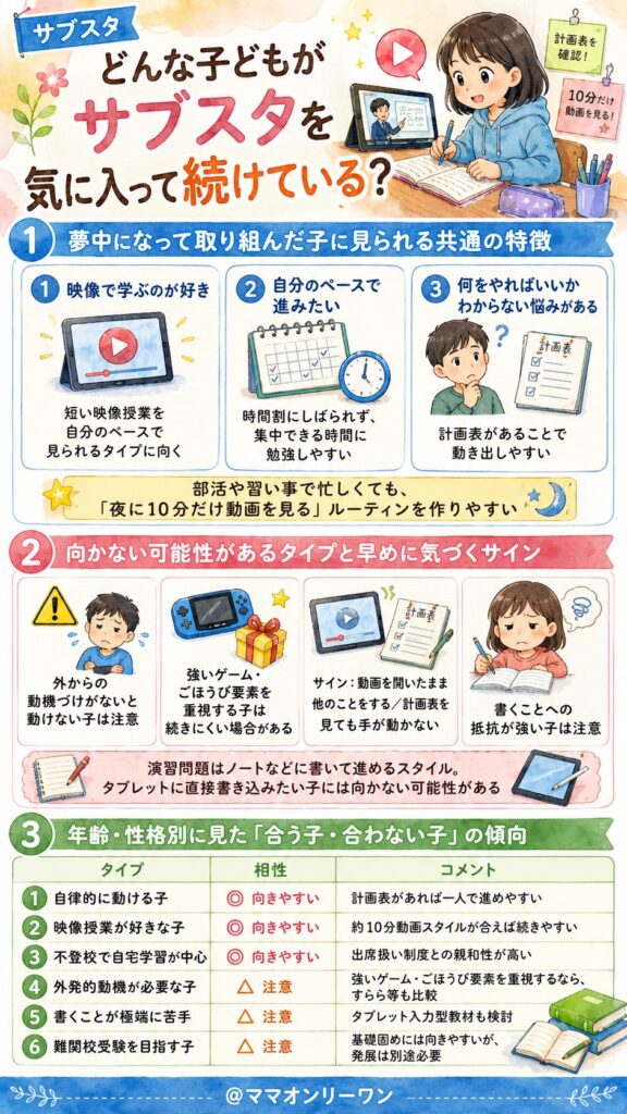 どんな子どもがサブスタを気に入って続けている？