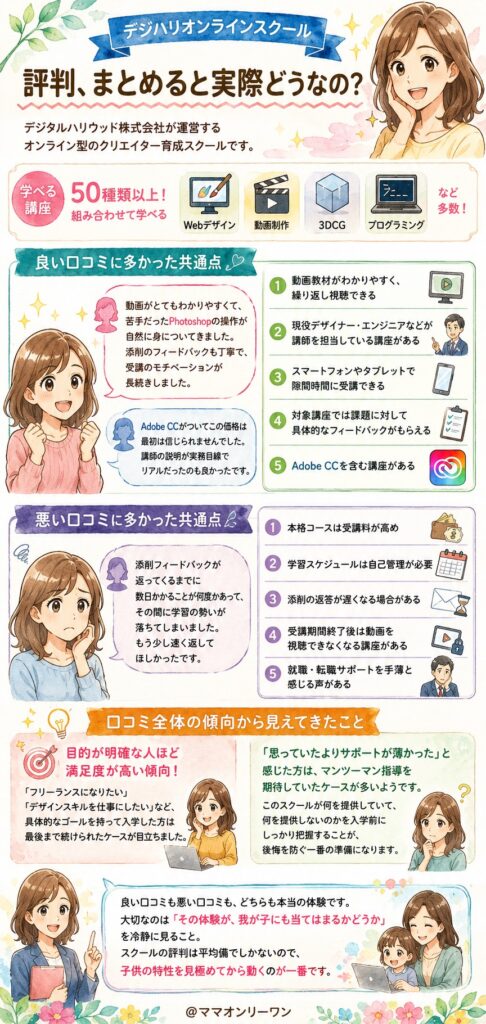 デジハリオンラインスクールの評判、まとめると実際どうなの?