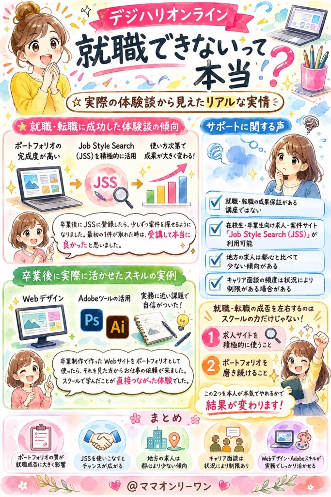デジハリオンラインスクール 「就職できない」という声があるけど、実際はどうなの?