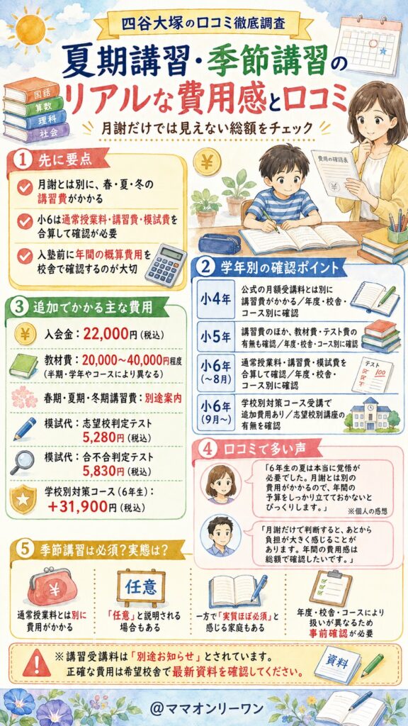 四谷大塚 夏期講習・季節講習のリアルな費用感と口コミは?