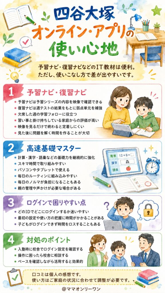 四谷大塚 オンライン・アプリ・ログインの使い心地は?