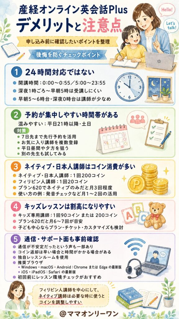 産経オンライン英会話Plus デメリットと注意点、事前に知っておくべきことは何？