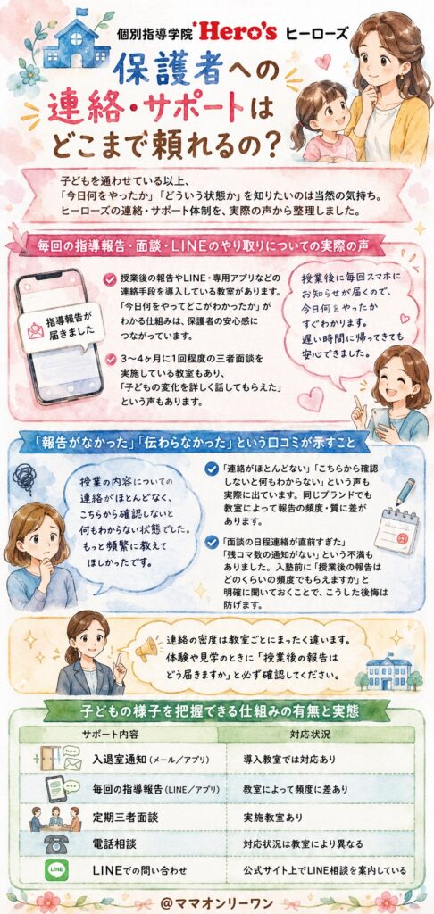 個別指導学院Hero'sヒーローズ 保護者への連絡・サポートはどこまで頼れるの？