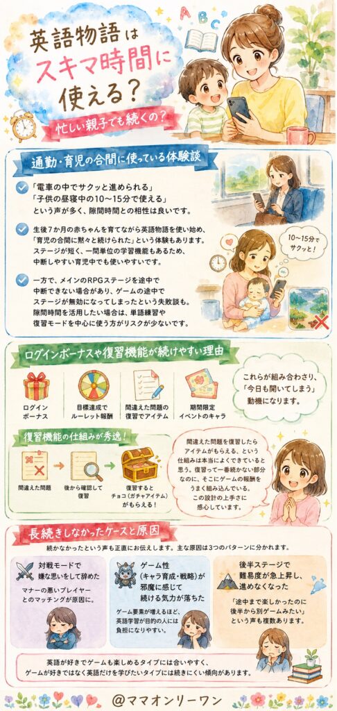 英語物語はスキマ時間に使える?忙しい親子でも続くの?
