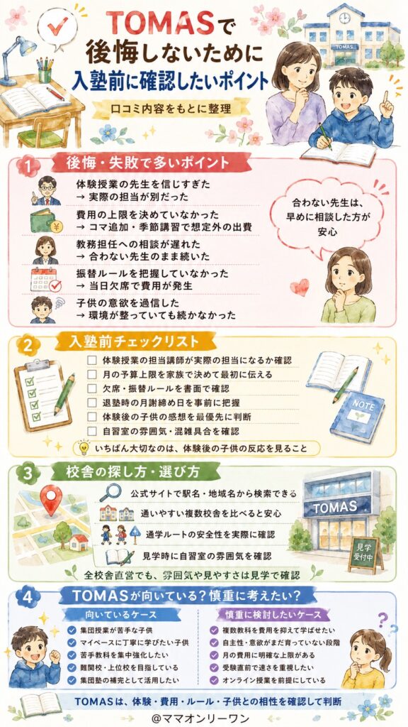 進学個別指導のTOMASで後悔しないために、入塾前に確認すべきことは?