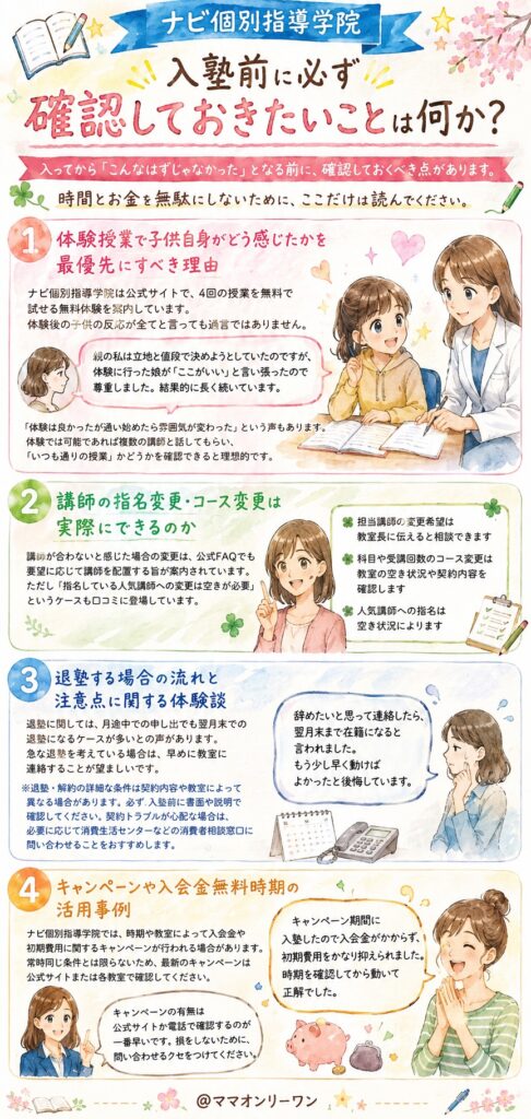 ナビ個別指導学院 入塾前に必ず確認しておきたいことは何か?