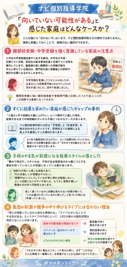 ナビ個別指導学院 「向いていない可能性がある」と感じた家庭はどんなケースか?